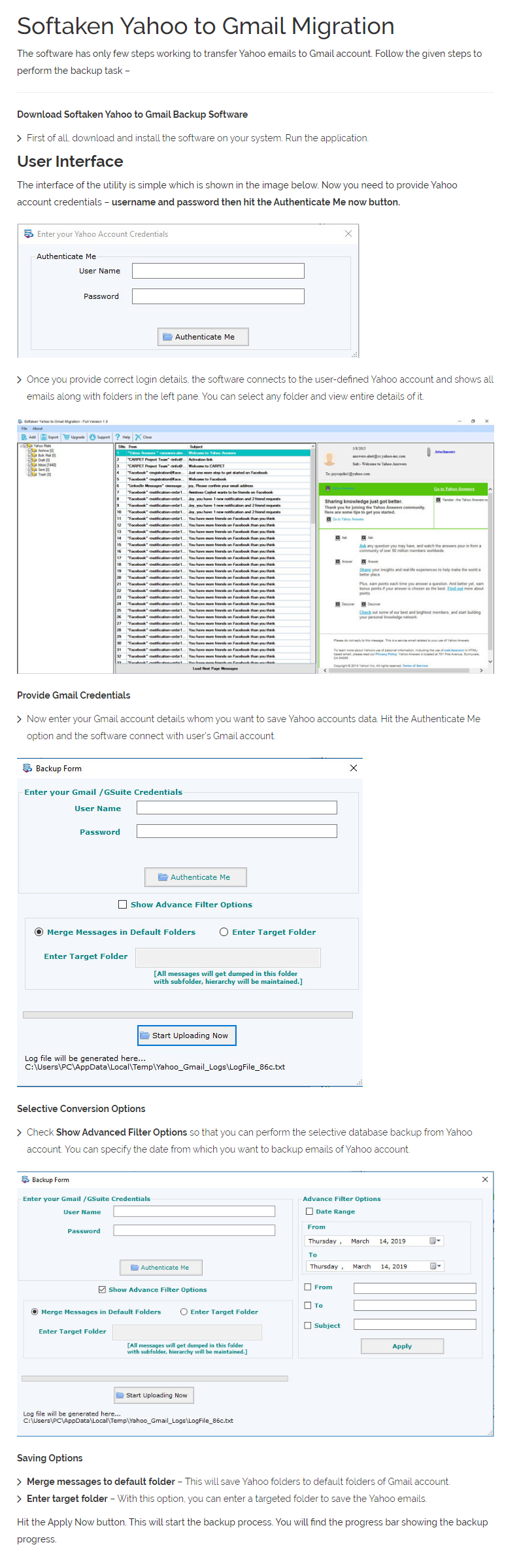 Yahoo to Gmail Migrator User Manual